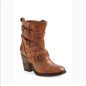 Steve Madden Brown Yale Leather Buckle Booties